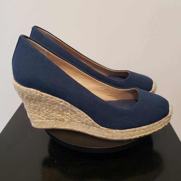 J. Crew Shoes - J.Crew Seville Espadrille Wedges In Blue Canvas Boho Size 9